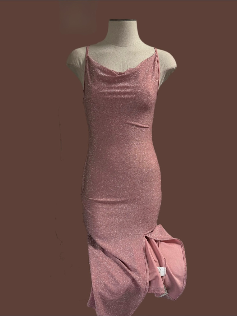 Cache Sparkling Dusty Pink Cowl-Neck Maxi Dress